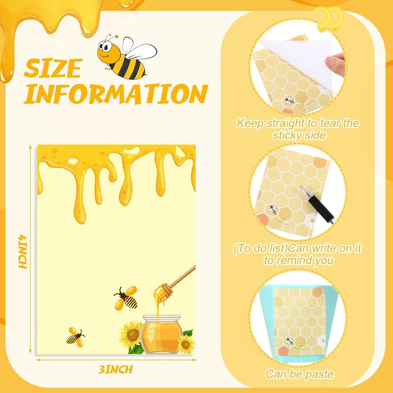 Chiisong 12 Pieces Bee Sticky Notes Bee Notepads Gifts 3x4 Inch Adhesive Honey Memo Notes for Women to Do List for Memo Reminder List for Office Home Supplies Teachers Gift - Image 3